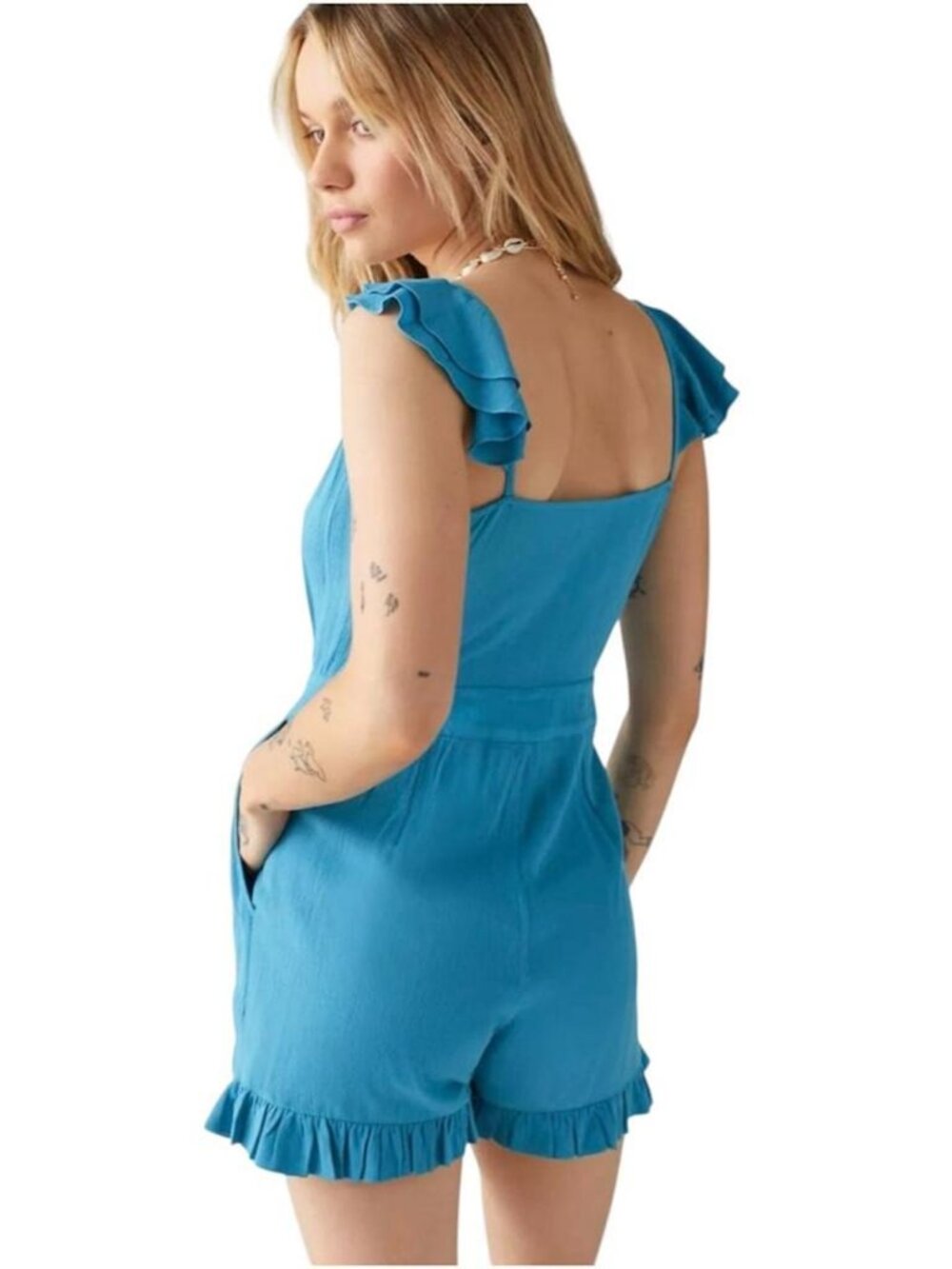 Urban Outfitters Norma Button Down Blue Romper Size Medium - Picture 2 of 8